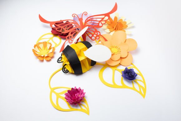 Bee Butterfly and Flowers Decoration 3D SVG