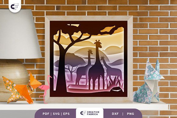 Giraffe with Savanna Sunset 3D SVG for Animals