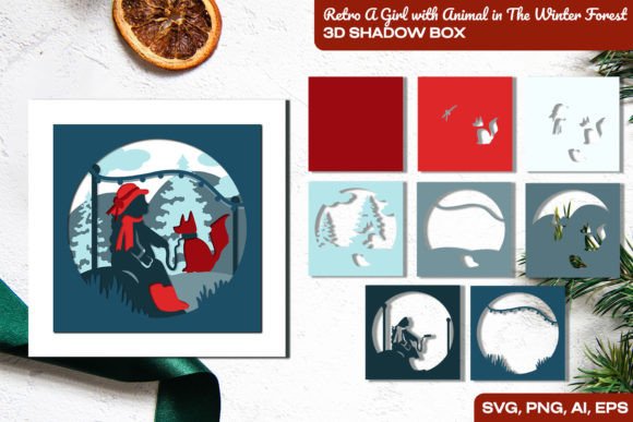 Girl with Animal in the Winter Forest 3D SVG for Christmas