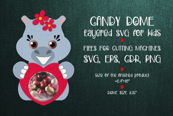 Hippo Candy Dome Valentine Paper Craft 3D SVG