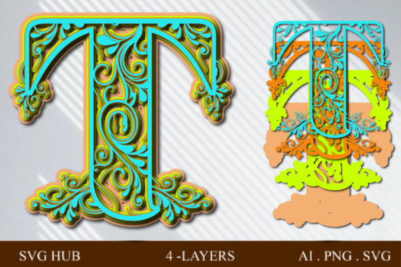 Layered Floral Letter T: 3D SVG Shapes Review