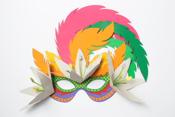 Mardi Gras Mask - Lilies and Feathers 3D SVG for Holidays