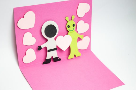 Pop-up Card: Astronauts and Alien in Love 3D SVG