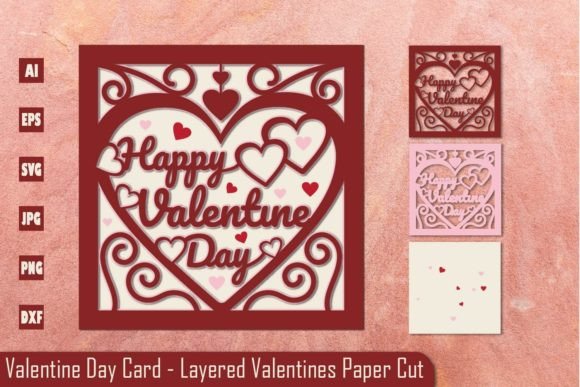 Valentine Day Card - Layered Paper Cut 3D SVG