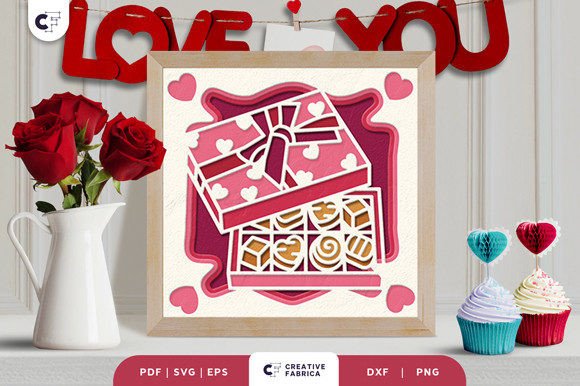 Valentine's Chocolate Box Shadow Box 3D SVG